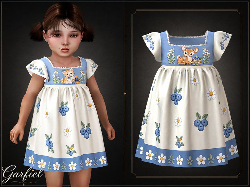 Sims 4 toddler girl clothing CC Toddler - Charming berry print dress with floral trim details by Garfiel