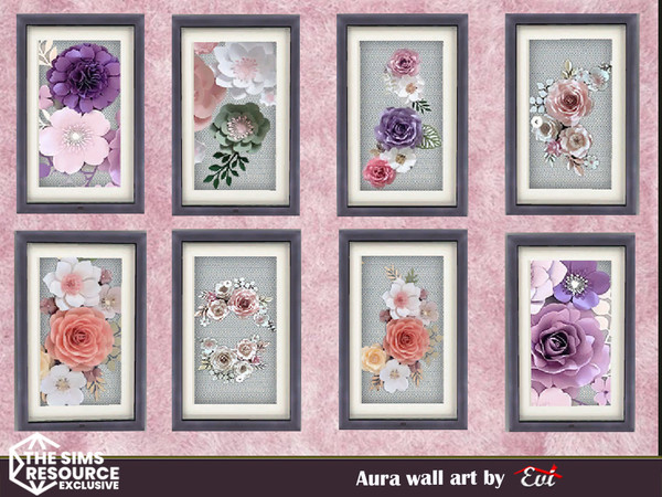 Sims 4 — Aura wall art by evi — Purple,white and pink flowers deco.
