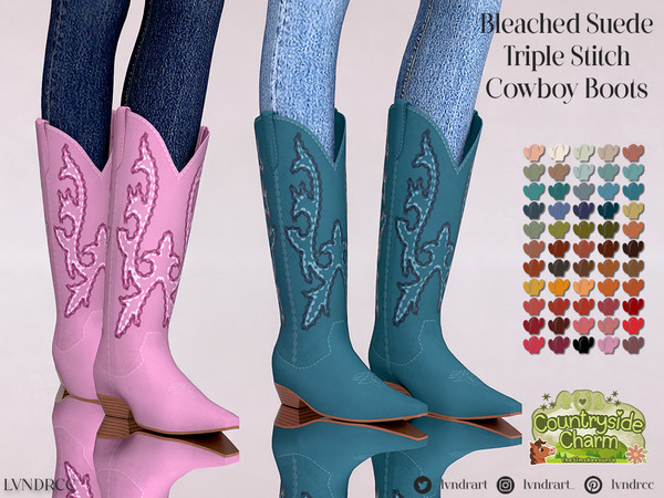 Sims 4 — Bleached Suede Triple Stitch Cowboy Boots for female sims by LVNDRCC — Set of practical and modern cowboys