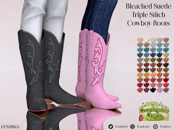 Sims 4 — Bleached Suede Triple Stitch Cowboy Boots Set by LVNDRCC — Set of practical and modern cowboys shoes. With a