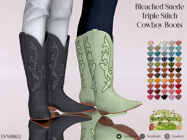 Sims 4 — Bleached Suede Triple Stitch Cowboy Boots for male sims by LVNDRCC — Set of practical and modern cowboys shoes.