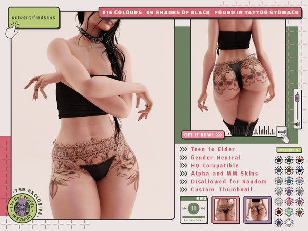 Sims 4 — Pull Me Down Tattoo by unidentifiedsims — 16 Colours