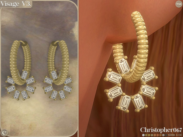 Sims 4 — Visage Earrings V3 - Beaded Hoop and Diamond Charm Hoop Earrings by christopher0672 — This is an elegant set of