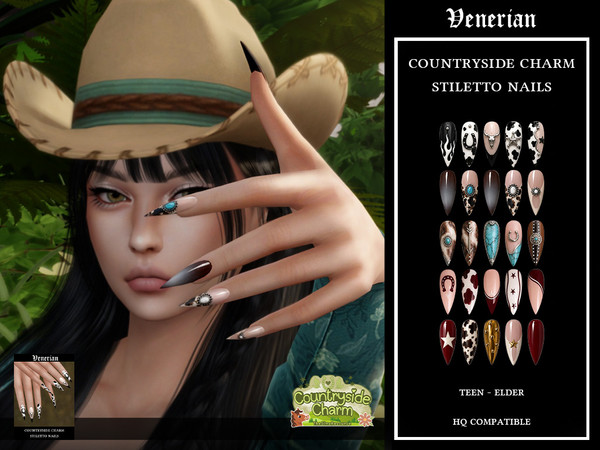 Sims 4 — Countryside Charm Stiletto Nails by Venerian by Venerian — 5 swatches Found in the fingernails category Feminine