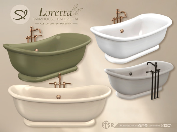 Sims 4 — Loretta Tub by SIMcredible! — Call your sims to a relaxing bath time in the countryside house. Loretta is a set