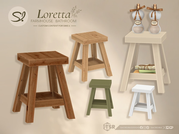 Sims 4 — Loretta End Table by SIMcredible! — Call your sims to a relaxing bath time in the countryside house. Loretta is