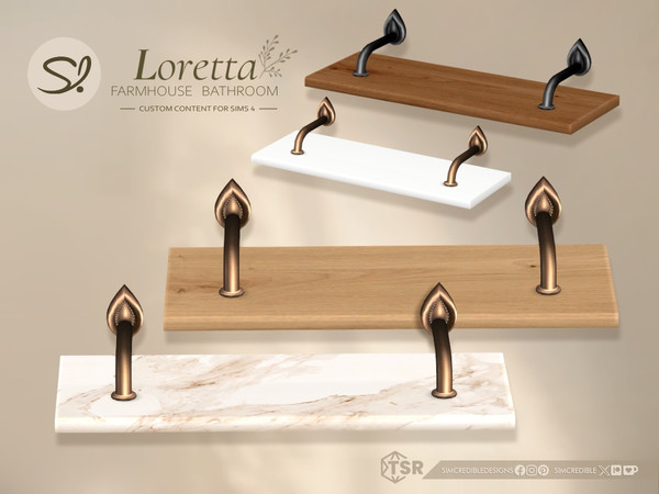 Sims 4 — Loretta Wall Shelf by SIMcredible! — Call your sims to a relaxing bath time in the countryside house. Loretta is