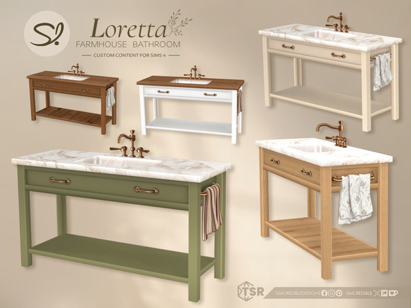 Sims 4 — Loretta Sink by SIMcredible! — Call your sims to a relaxing bath time in the countryside house. Loretta is a set