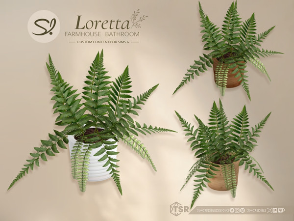 Sims 4 — Loretta Fern Plant by SIMcredible! — To bring a warm touch to your Loretta Farmhouse bathroom, we created a