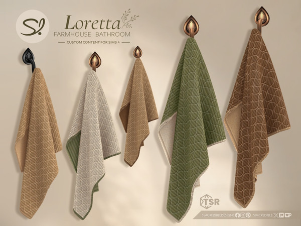 Sims 4 — Loretta Wall Towel by SIMcredible! — To bring a warm touch to your Loretta Farmhouse bathroom, we created a