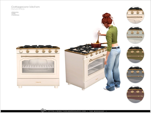 Sims 4 — Cottagecore - stove by Severinka_ — A furniture and decor set for the kitchen.