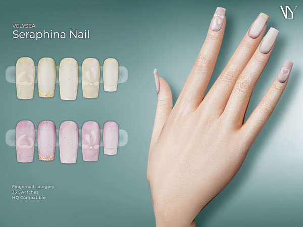 Sims 4 — Seraphina Nail by VELYSEA — Fingernail category HQ comatble 35 swatches