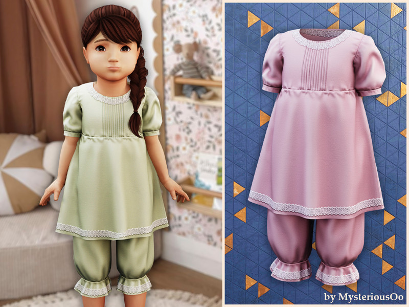 Sims 4 toddler girl clothing CC Toddler - Lace trim set by MysteriousOo