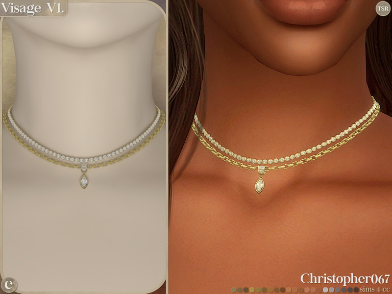 Sims 4 necklace CC Visage Necklace V1 - Diamond and Chain Layered Necklaces by christopher0672