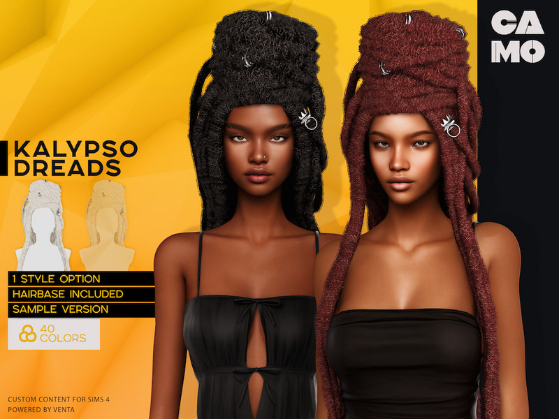 Sims 4 curly coily braided loc and afro hairstyle CC CAMO - Kalypso Dreads by VentaStudio