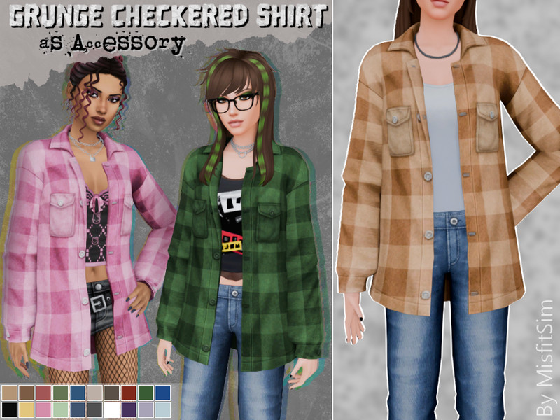 Sims 4 dark gothic and punk custom content CC MisfitSim - Grunge Checkered Shirt as Accessory Index Finger F by MisfitSim_