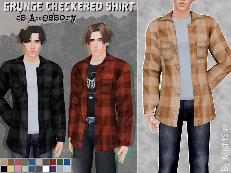 Sims 4 weathered industrial and grunge CC CC MisfitSim - Grunge Checkered Shirt as Accessory Index Finger M by MisfitSim_