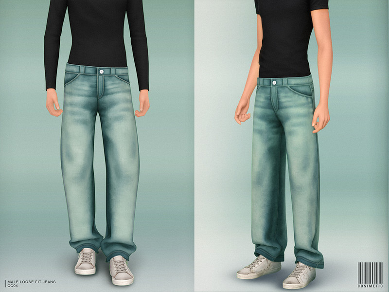 Sims 4 men’s clothing CC Male 2000's Loose Fit Jeans by cosimetic
