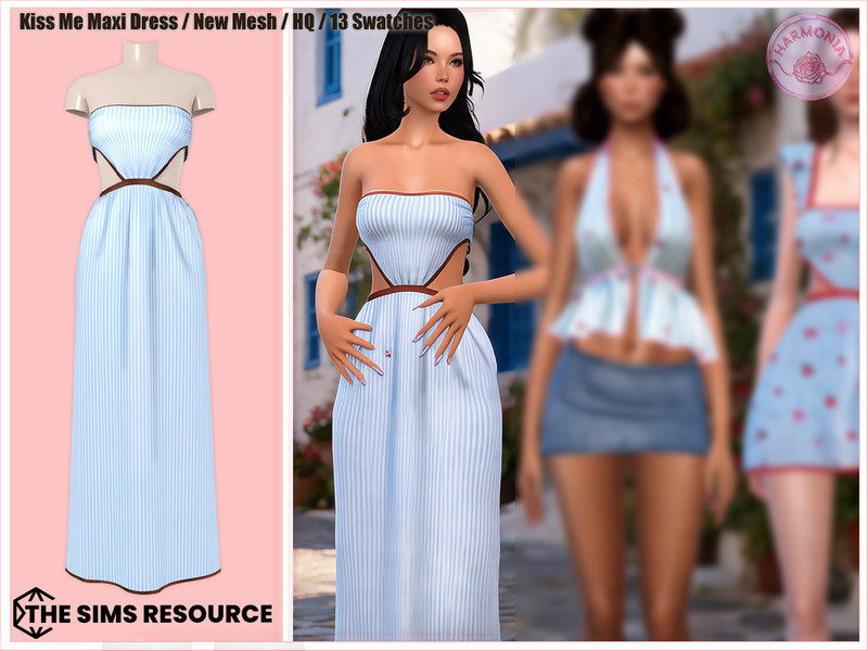 Sims 4 dress CC Kiss Me Set Maxi Dress by Harmonia