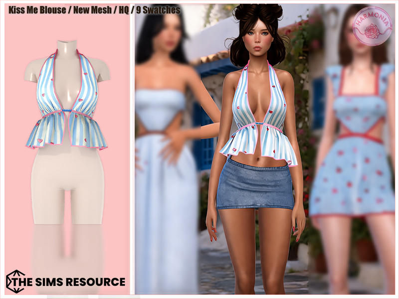 Sims 4 women’s top CC Kiss Me Set Blouse by Harmonia