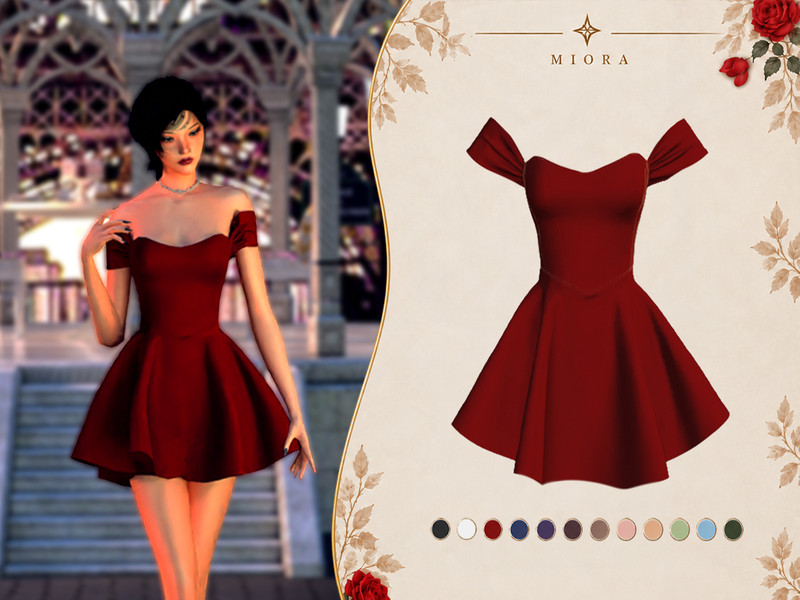 Sims 4 special occasion fashion CC Dreamy Off-Shoulder Dress by MioraTR
