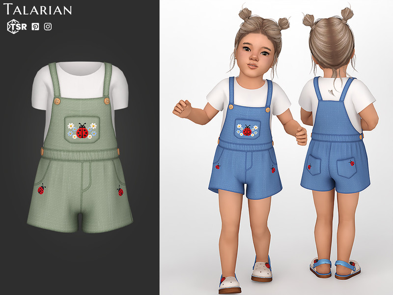 Sims 4 toddler boy clothing CC Tatum Dungarees With Ladybug Pocket And T Shirt by talarian