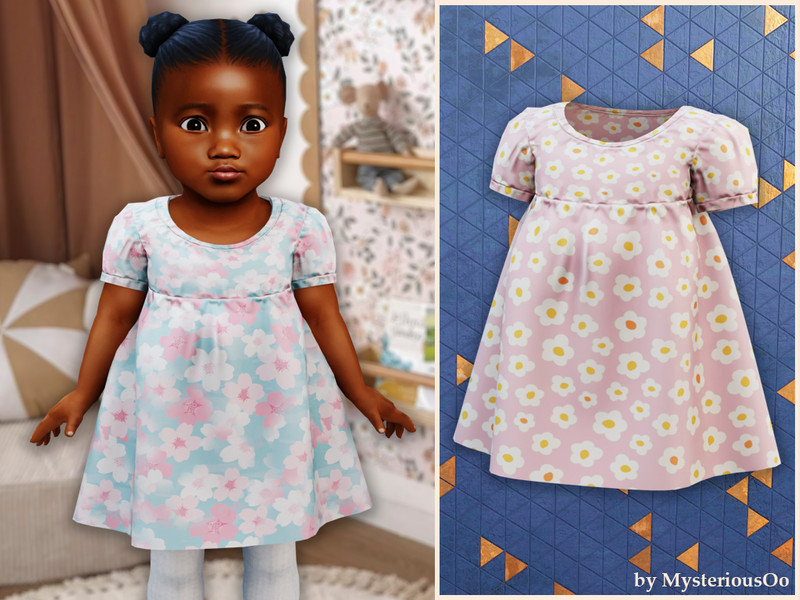 Sims 4 spring clothing CC Infant - Floral gathered dress by MysteriousOo