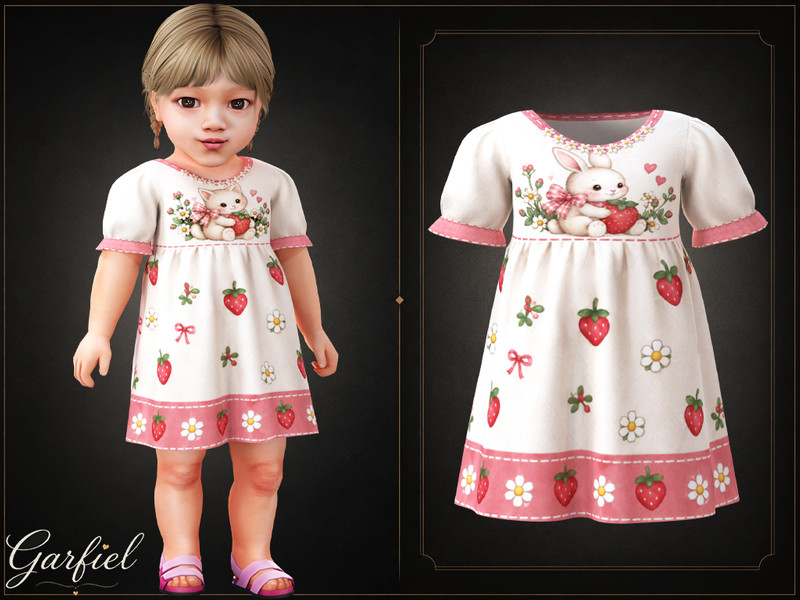 Sims 4 spring clothing CC Infant - Sweet printed dress with strawberries and floral details by Garfiel