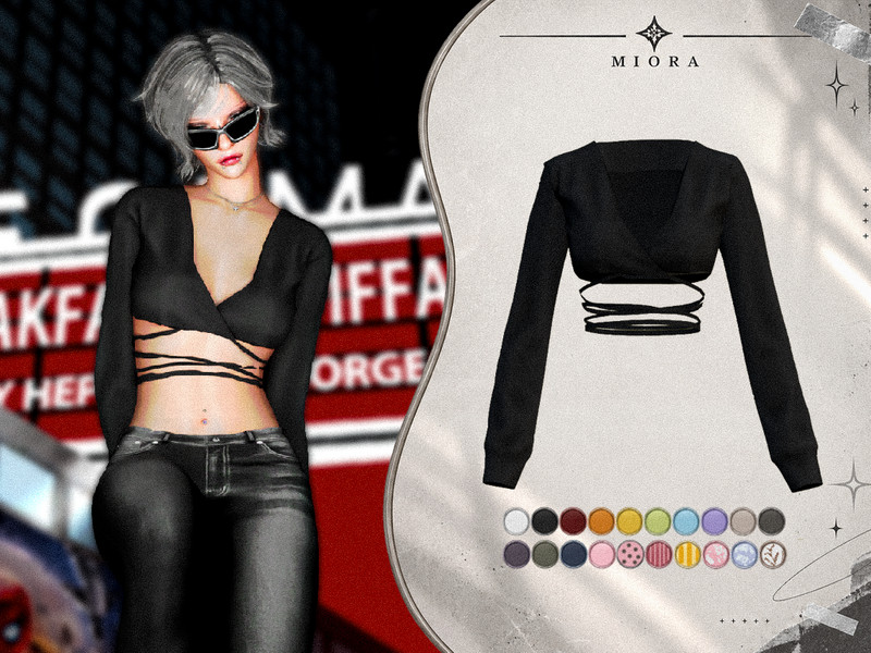 Sims 4 women’s top CC Sienna Wrap Top by MioraTR