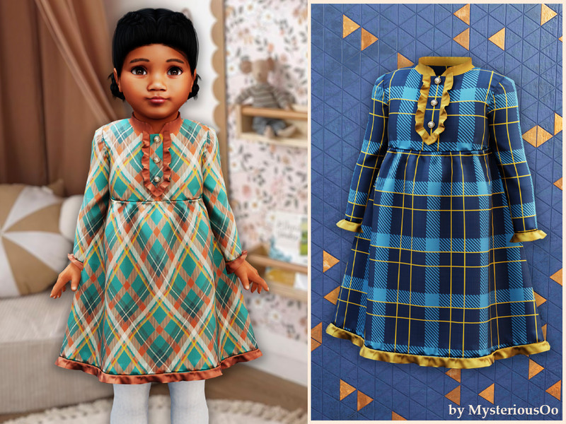 Sims 4 toddler girl clothing CC Toddler - Plaid warm ruffle dress by MysteriousOo