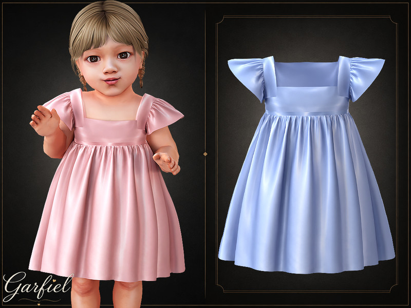 Sims 4 festive sparkle satin and party fashion CC Infant - Delicate party dress with flutter sleeves and silky shine by Garfiel