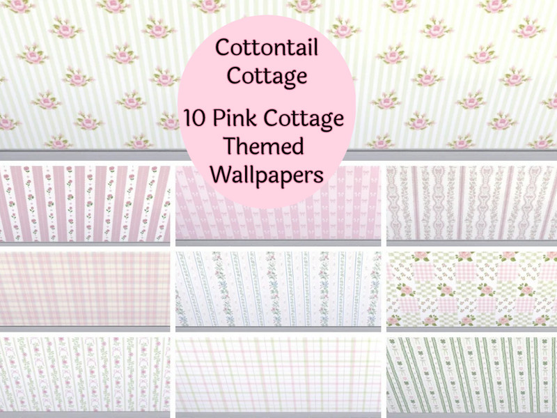 Sims 4 wall panel and wainscot CC Cottontail Cottage - Pink Wallpapers by bonnibooooooooots