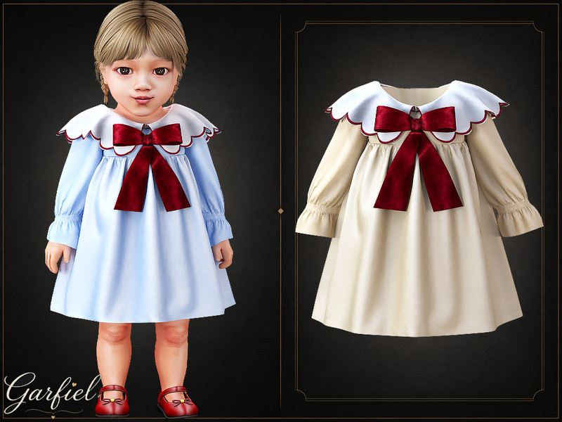 Sims 4 lace bow and ruffle fashion CC Infant - Vintage style dress with statement collar and bow by Garfiel
