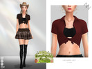 Sims 4 — BELTED SHORT-SLEEVED SHIRT by ZNsims — laces, short sleeves, casual, short style, with inner layer