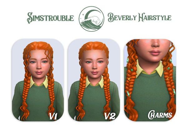 Sims 4 — simstrouble_ChildHair_Beverly-Charms by simstrouble — Boho-chic dutch braids accented with celestial charms and