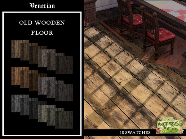 Sims 4 — Old Wooden Floor by Venerian - Countryside Charm by Venerian — 18 swatches Found in the wood floor category