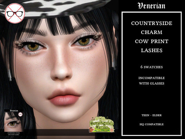 Sims 4 — Cow Print Lashes by Venerian - Countryside Charm - A by Venerian — 6 swatches: two variants with no bottom lash