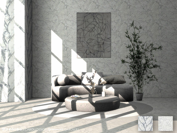 Sims 4 — Marmo Bianco Wall by Caroll912 — A 2-swatch marble stone wall in white and grey tones. Suitable for indoor and