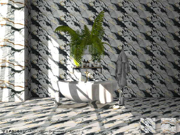 Sims 4 — Marmo Calacatta Wall by Caroll912 — A 2-swatch marble stone wall in white, gold, brown and black tones. Suitable