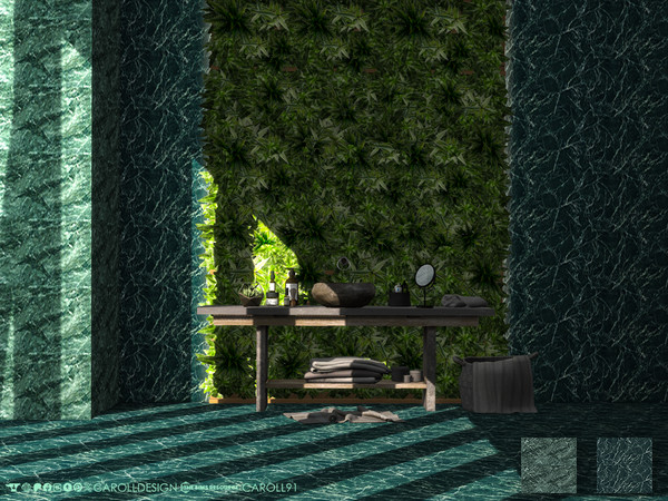 Sims 4 — Marmo Verde Wall by Caroll912 — A 2-swatch marble stone wall in cool green and teal tones. Suitable for indoor
