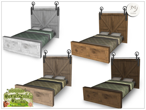 Sims 4 — Barnwood Countryside Charm bed by jomsims — A warm bedroom set inspired by countryside style with natural wood