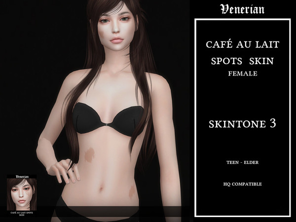 Sims 4 — Cafe Au Lait Spots Skin by Venerian - Female - Skin tone 3 by Venerian — 2 skin tones available, with 10