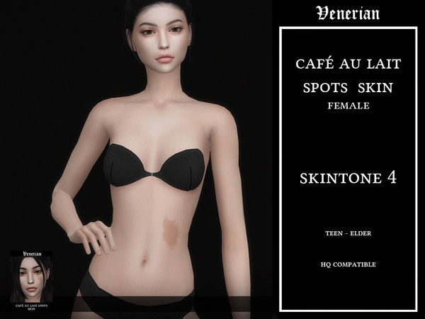Sims 4 — Cafe Au Lait Spots Skin by Venerian - Female - Skin tone 4 by Venerian — 2 skin tones available, with 10
