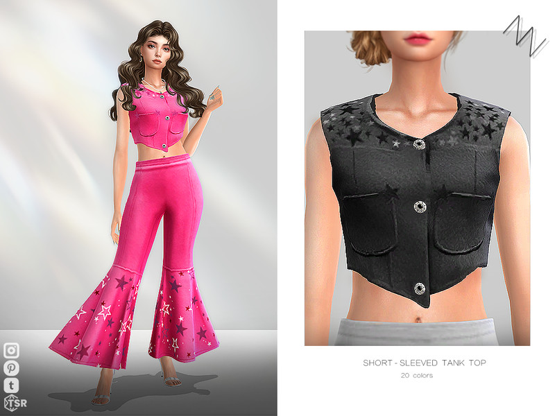 Sims 4 women’s top CC SHORT-SLEEVED TANK TOP by ZNsims