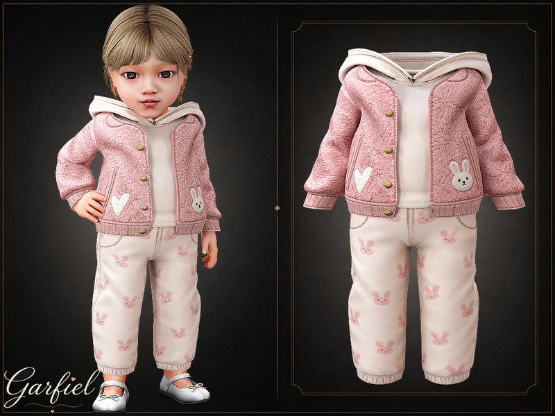 Sims 4 fall clothing CC Infant - Cozy layered set with textured jacket and printed pants by Garfiel