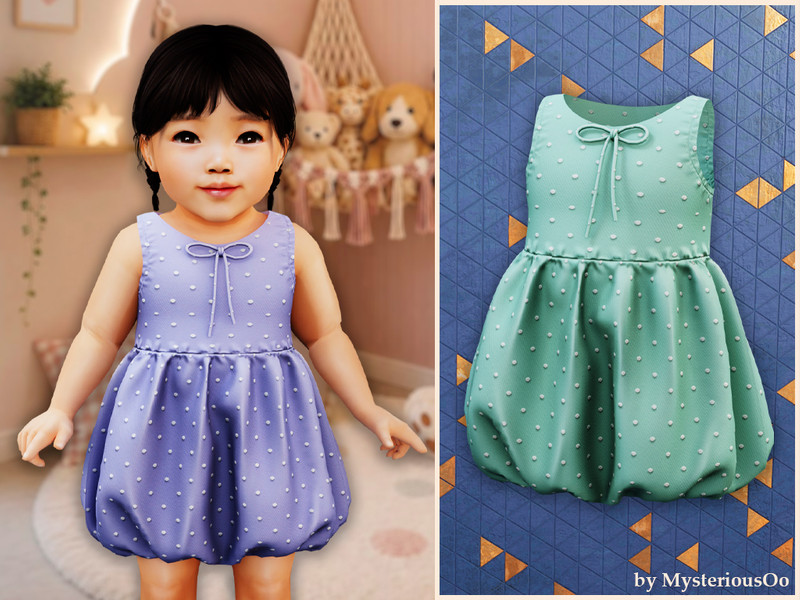 Sims 4 special occasion fashion CC Infant - Polka dot bow dress by MysteriousOo