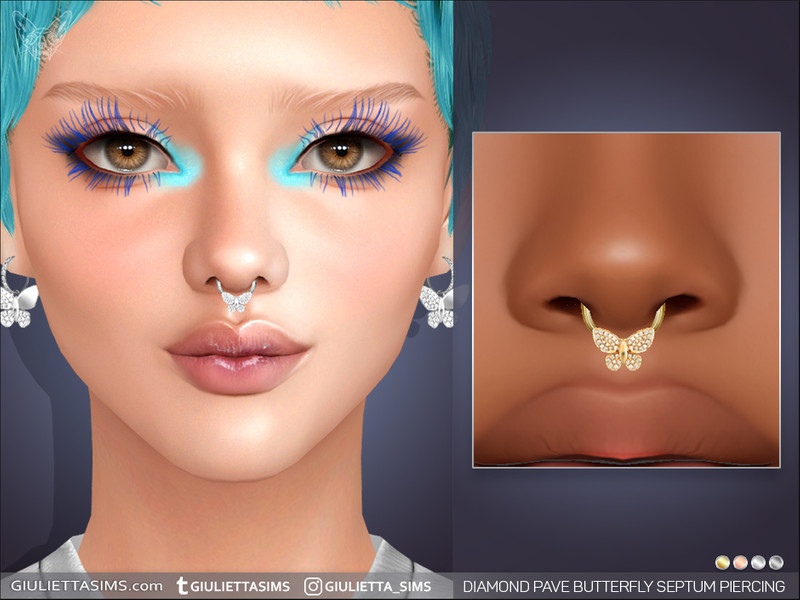 Sims 4 glamour and red-carpet fashion CC diamond Pave Butterfly Septum Piercing by feyona