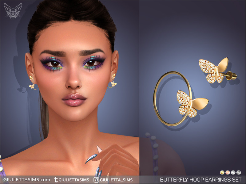 Sims 4 animal print and faux fur fashion CC Butterfly Hoop Earrings Set by feyona
