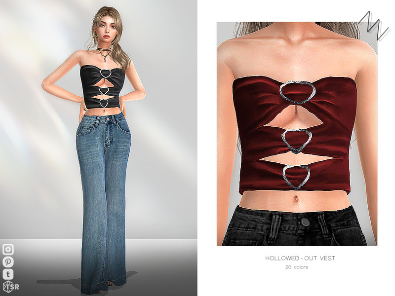 Sims 4 women’s top CC HOLLOWED-OUT VEST by ZNsims