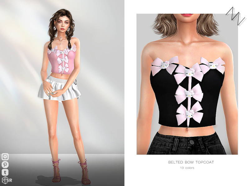 Sims 4 belt and belted fashion CC BELTED BOW TOPCOAT by ZNsims